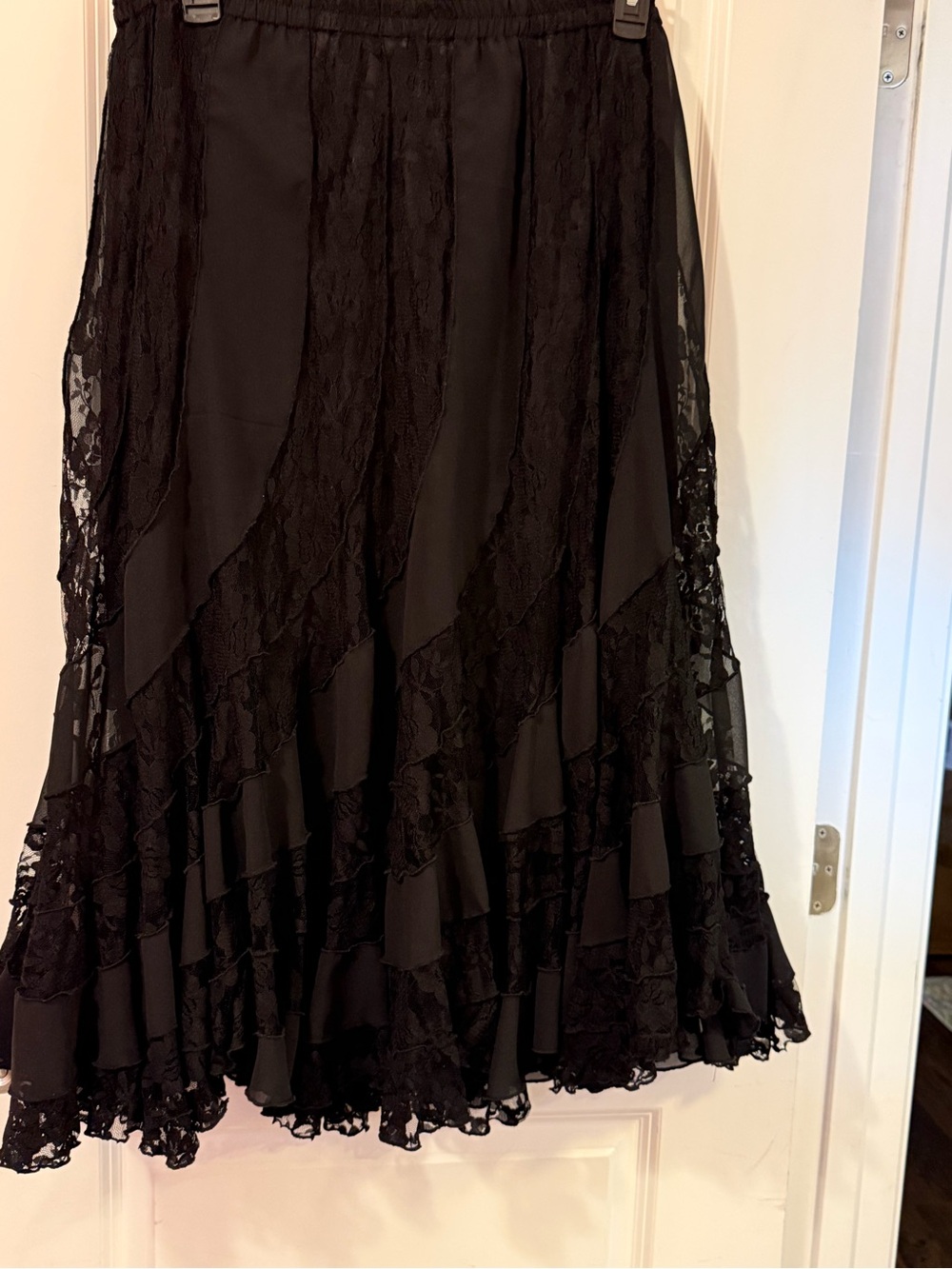 Black Lace Panel Tiered Women's Skirt